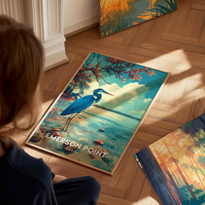Emerson Point, Florida Poster | Mangrove & Marsh Preserve Wall Art — styled in a modern interior