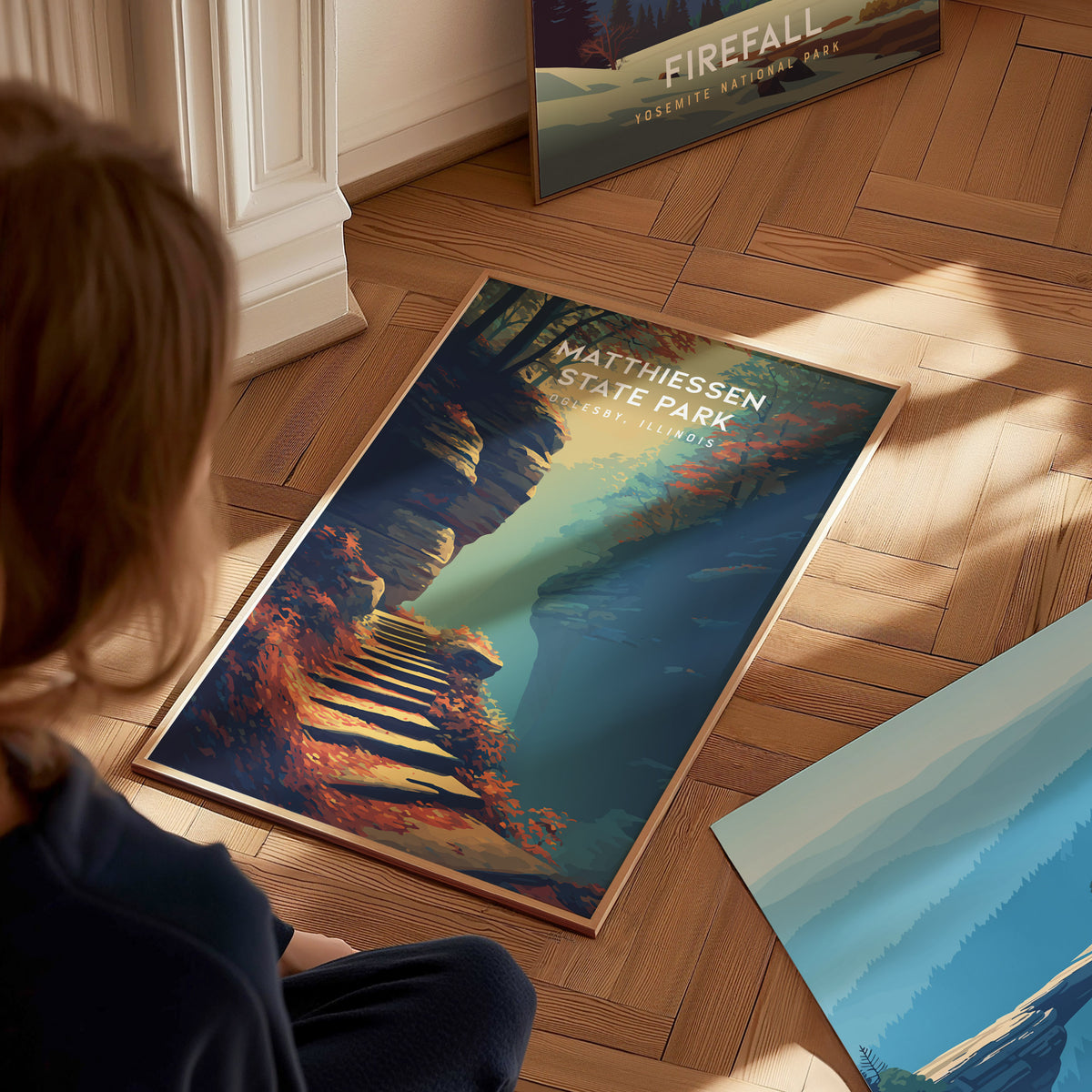 Matthiessen State Park, Oglesby, Illinois Poster | Canyon Waterfalls & Lush Gorge Wall Art — styled in a modern interior