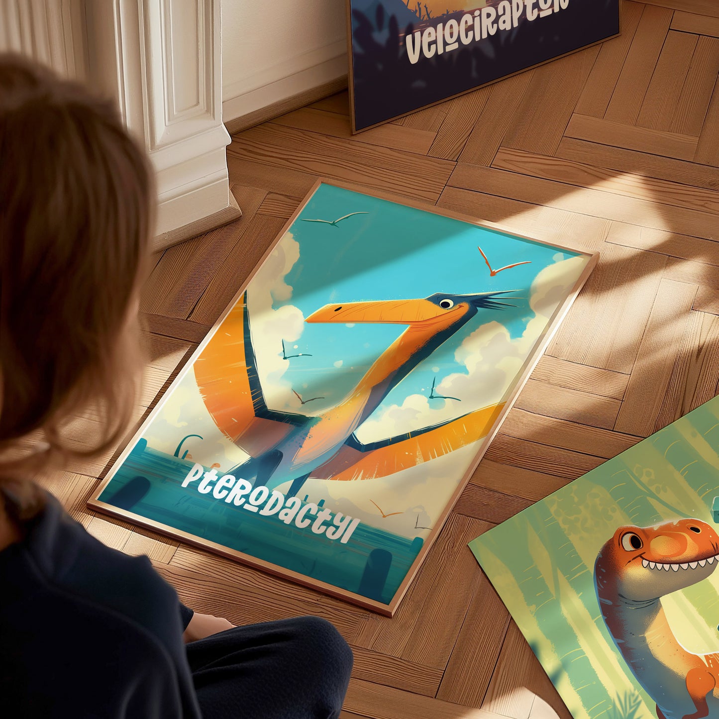 Pterodactyl Poster | Dinosaur Kids Room Wall Art | Nursery Dino Print