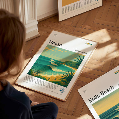 Noosa Surf Poster | Queensland Longboard Point Break Wall Art Print