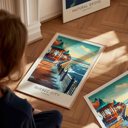 Quebec City Matte Border Poster | Canada Destination Print Travel Wall Art — styled in a modern interior