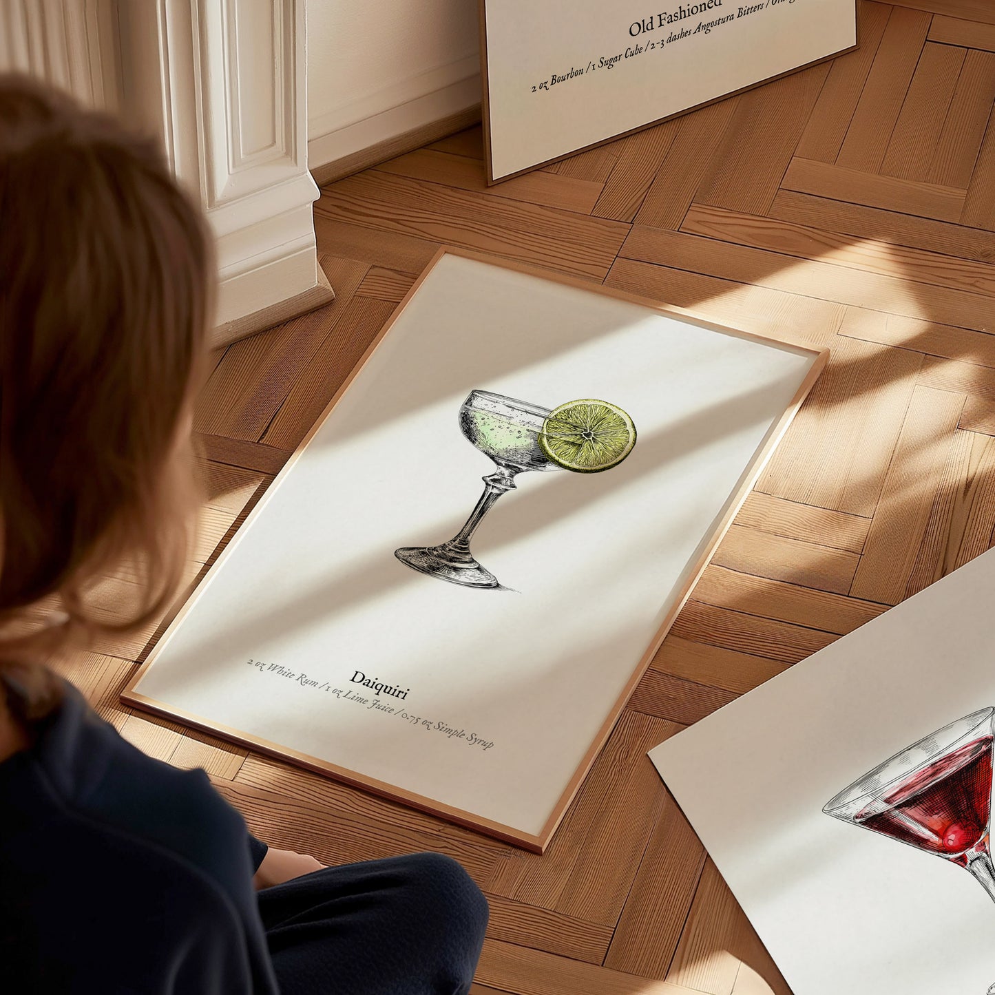 Daiquiri Poster | Vintage Cocktail Scientific Illustration Wall Art — styled in a modern interior