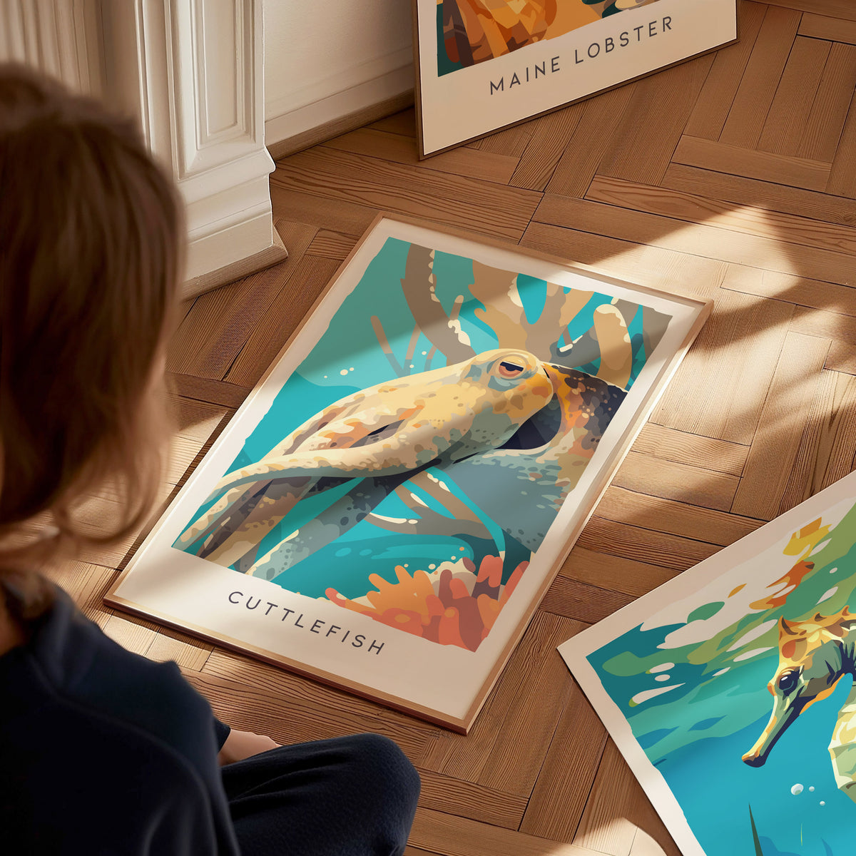 Cuttlefish Wildlife Poster | Vibrant Ocean Cephalopod Art Wall Art — styled in a modern interior
