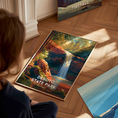 DeSoto State Park, Alabama Poster | Waterfalls & Woodland Trail Wall Art — styled in a modern interior