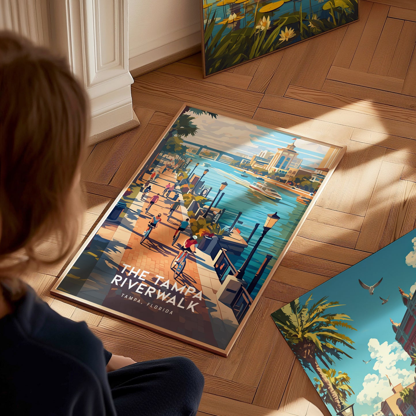 Tampa Riverwalk Poster | Florida Waterfront Art | Downtown TPA Gift