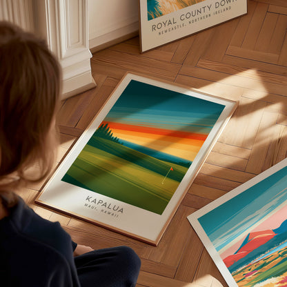 Kapalua Matte Border Poster | Maui, Hawaii Golf Course Print Travel Wall Art — styled in a modern interior