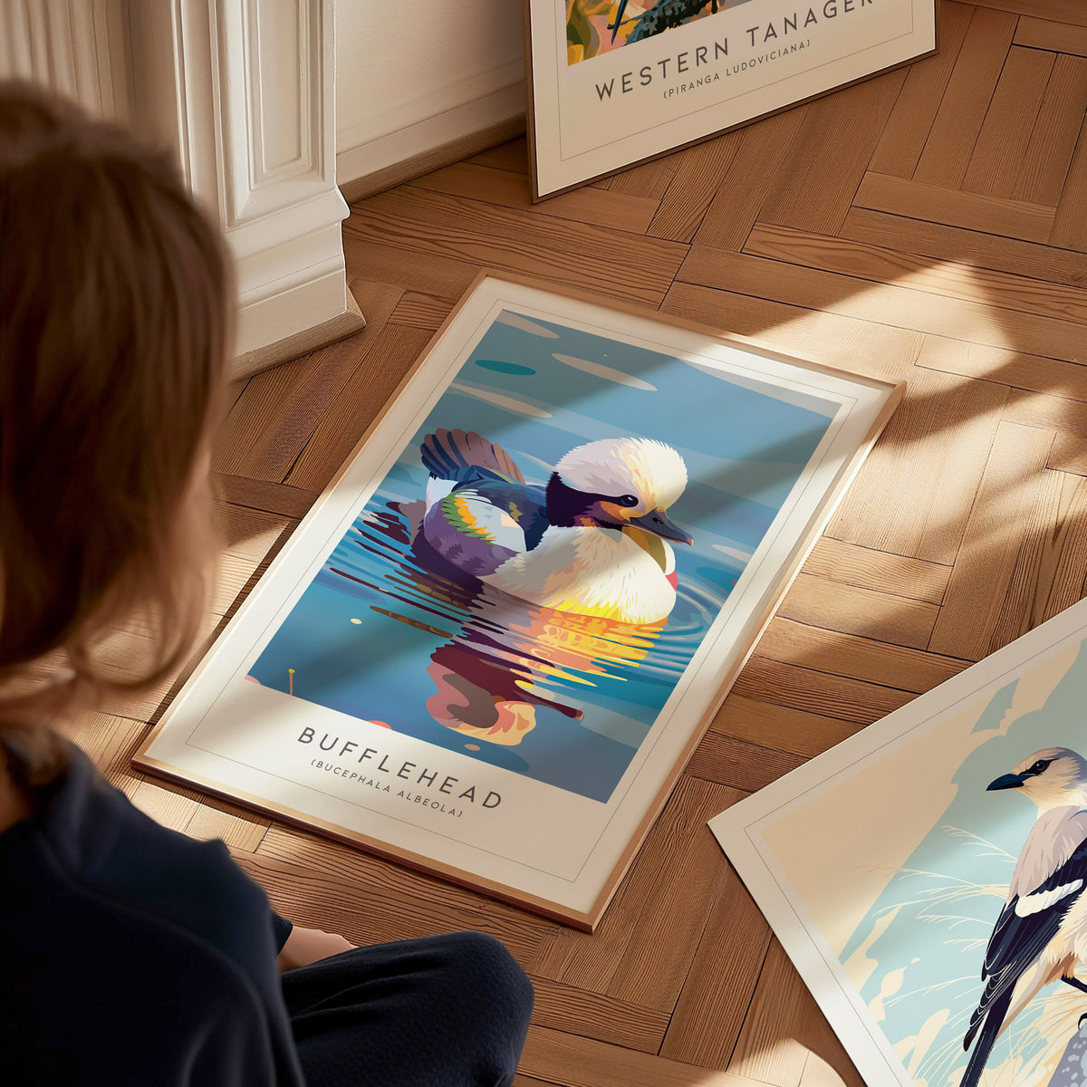 Bufflehead, Bucephala albeola Poster | Diving Duck Wildlife Print Wall Art — styled in a modern interior