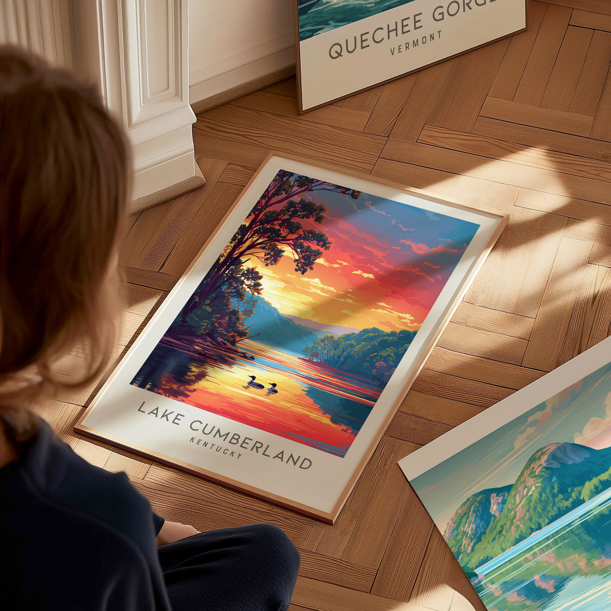 Lake Cumberland Matte Border Poster | Kentucky Destination Print Travel Wall Art — styled in a modern interior