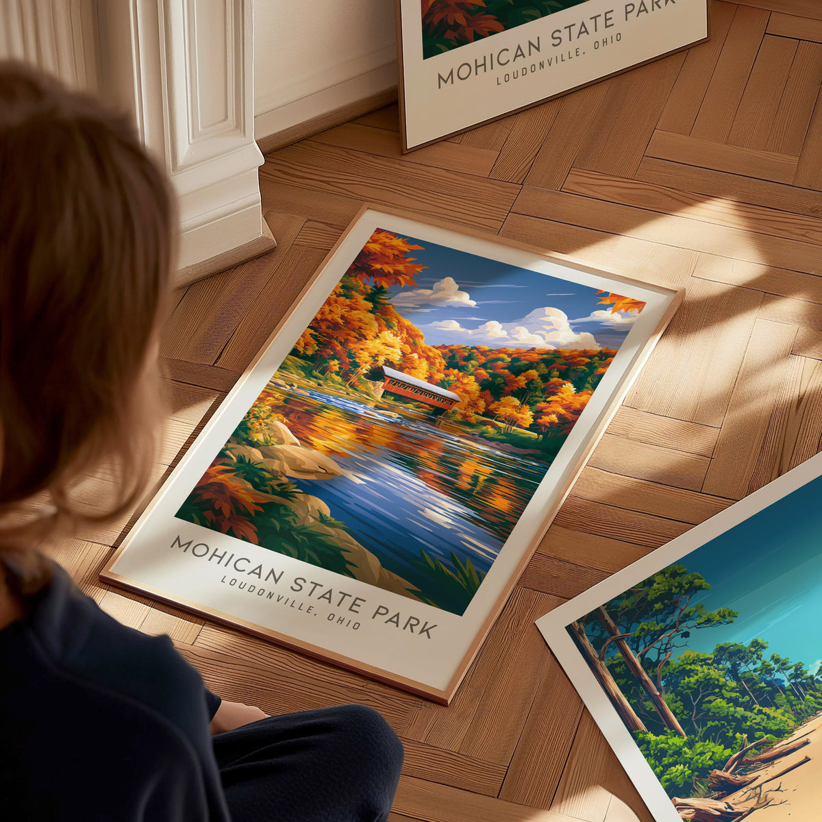 Mohican State Park Matte Border Poster | Loudonville, Ohio Destination Print — styled in a modern interior