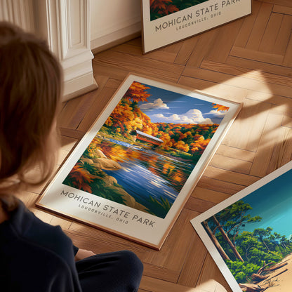 Mohican State Park Matte Border Poster | Loudonville, Ohio Destination Print — styled in a modern interior