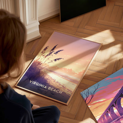 Virginia Beach Poster | Coastal Sunset Wall Art | Framed or Unframed
