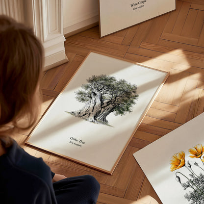Olive Tree Poster | Vintage Olea europaea Botanical Illustration Wall Art — styled in a modern interior