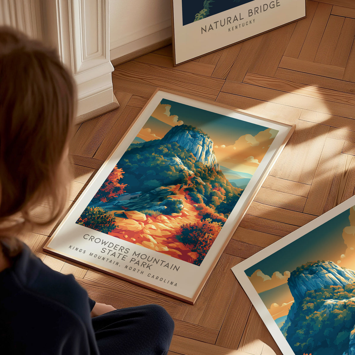 Crowders Mountain State Park Matte Border Poster | Kings Mountain, North Carolina Destination Print — styled in a modern inte