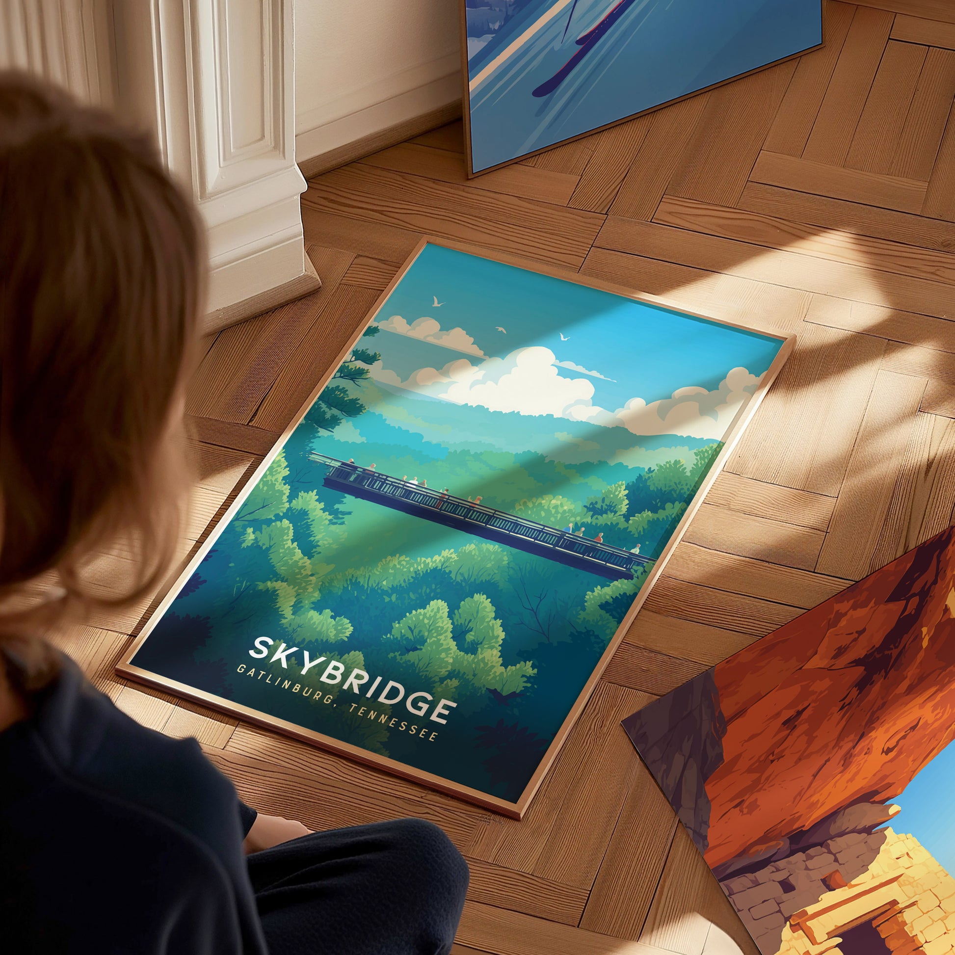 Gatlinburg SkyBridge Poster | Great Smoky Mountains Hiker Wall Art | Framed or Unframed