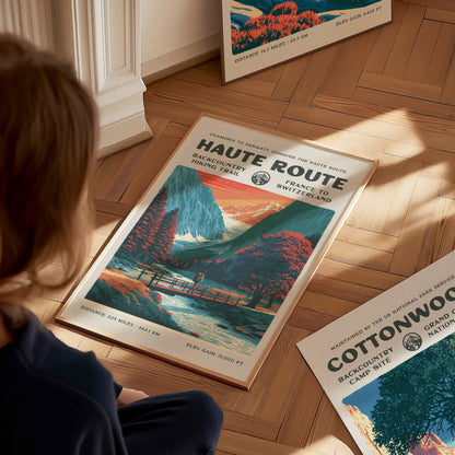 Haute Route, France to Switzerland Poster | Hiker Gift | Alpine Backcountry Trail Wall Art — styled in a modern interior