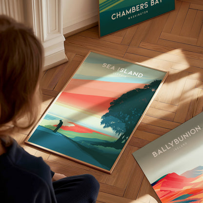 Sea Island, Georgia Poster | Golden Marshes & Fairways Golf Wall Art — styled in a modern interior