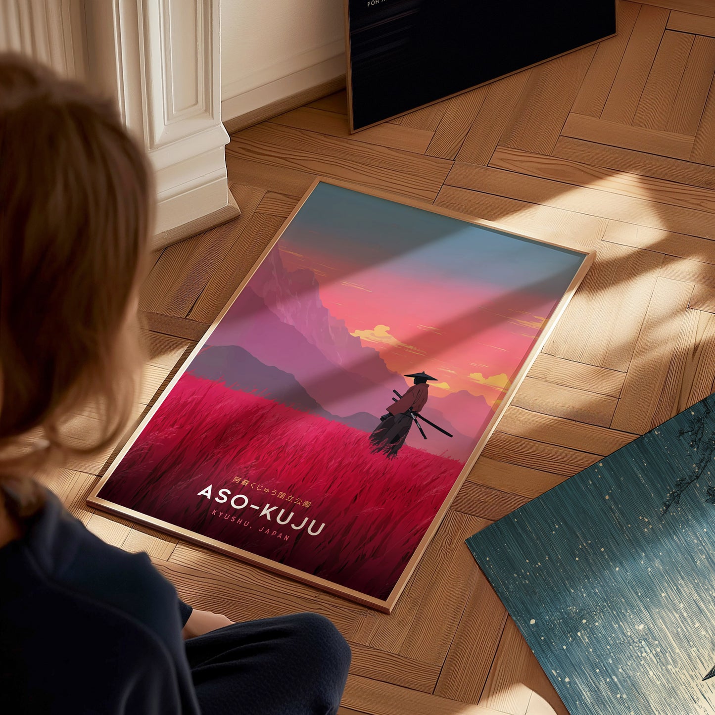 Aso-Kuju National Park Poster | Japan Samurai Travel Print Wall Art | Framed or Unframed