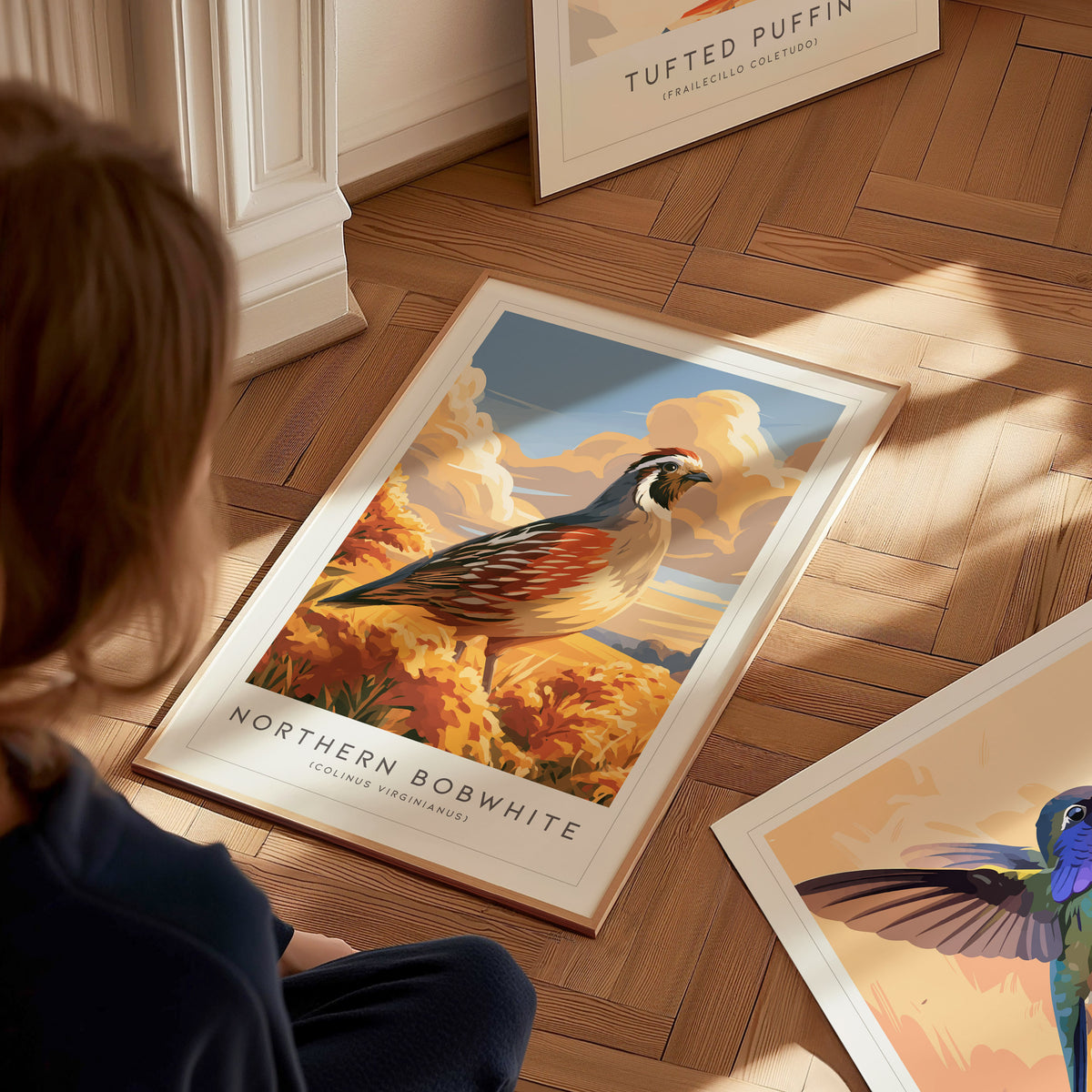 Northern Bobwhite, Colinus virginianus Poster | Quail Bird Wall Art Wildlife Print — styled in a modern interior