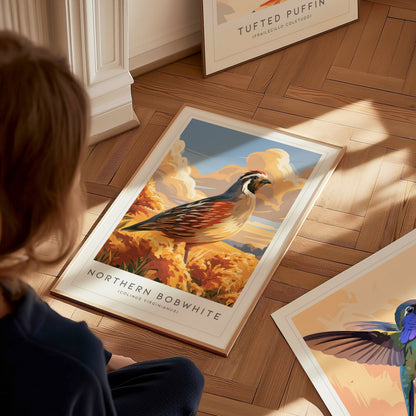Northern Bobwhite, Colinus virginianus Poster | Quail Bird Wall Art Wildlife Print — styled in a modern interior