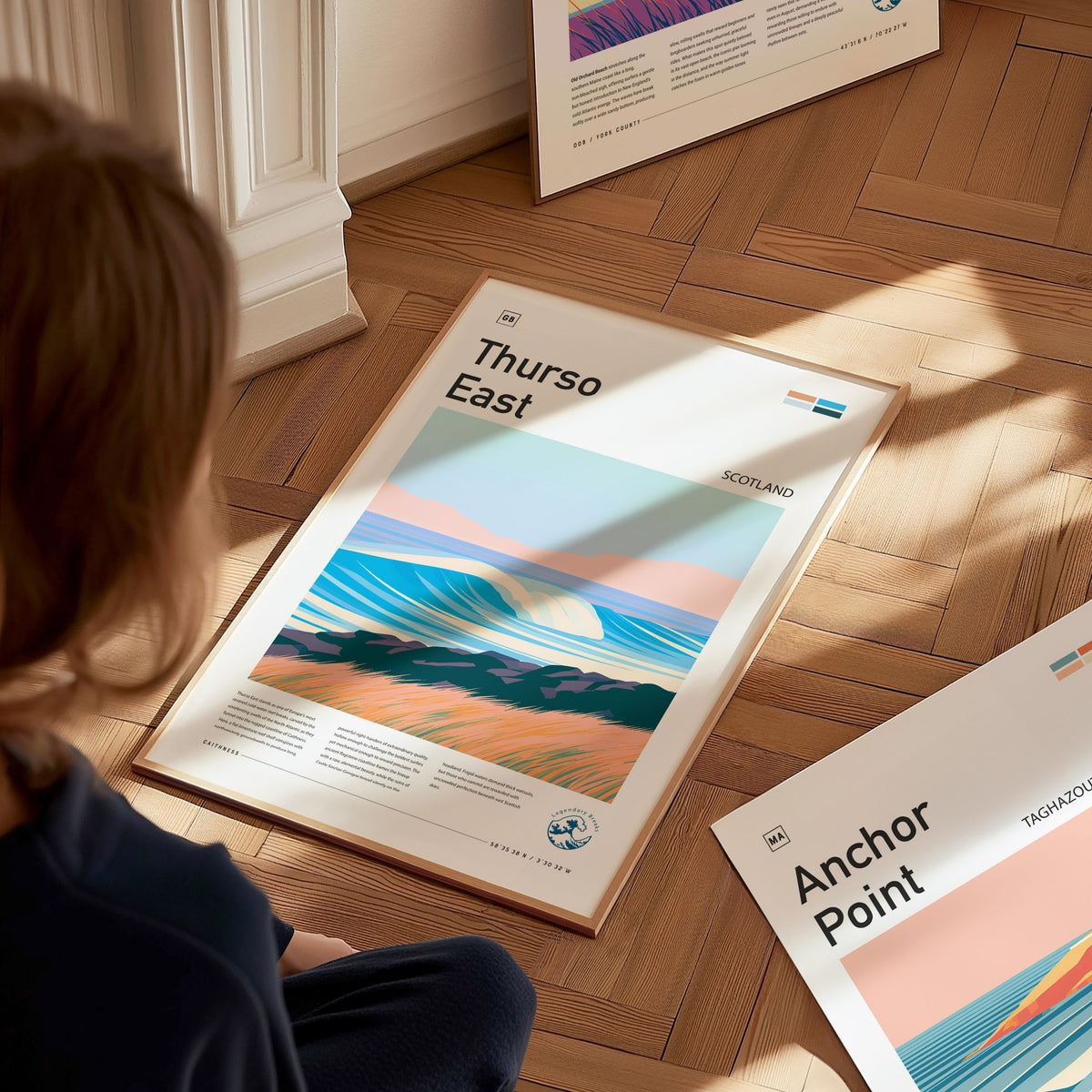 Thurso East, Scotland Poster | Highland Surf Destination Print Wall Art — styled in a modern interior