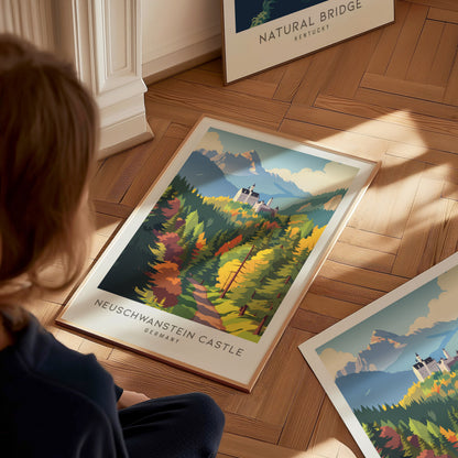 Neuschwanstein Castle Matte Border Poster | Germany Destination Print Travel Wall Art — styled in a modern interior