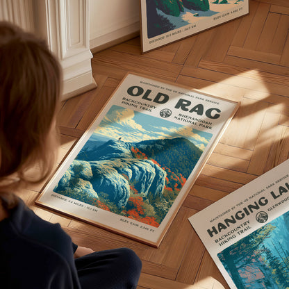 Old Rag, Shenandoah National Park Poster | Hiker Gift | Backcountry Trail Wall Art — styled in a modern interior