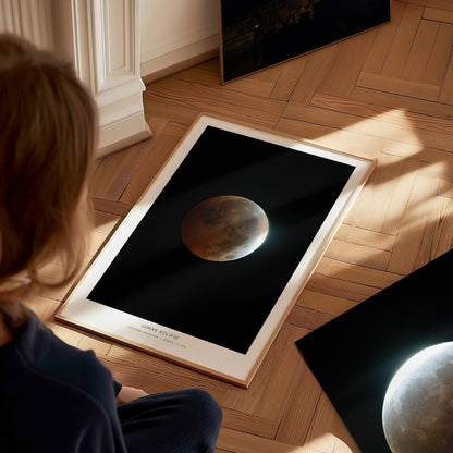 Lunar Eclipse Poster | NASA Southern Louisiana Space Photography Wall Art — styled in a modern interior