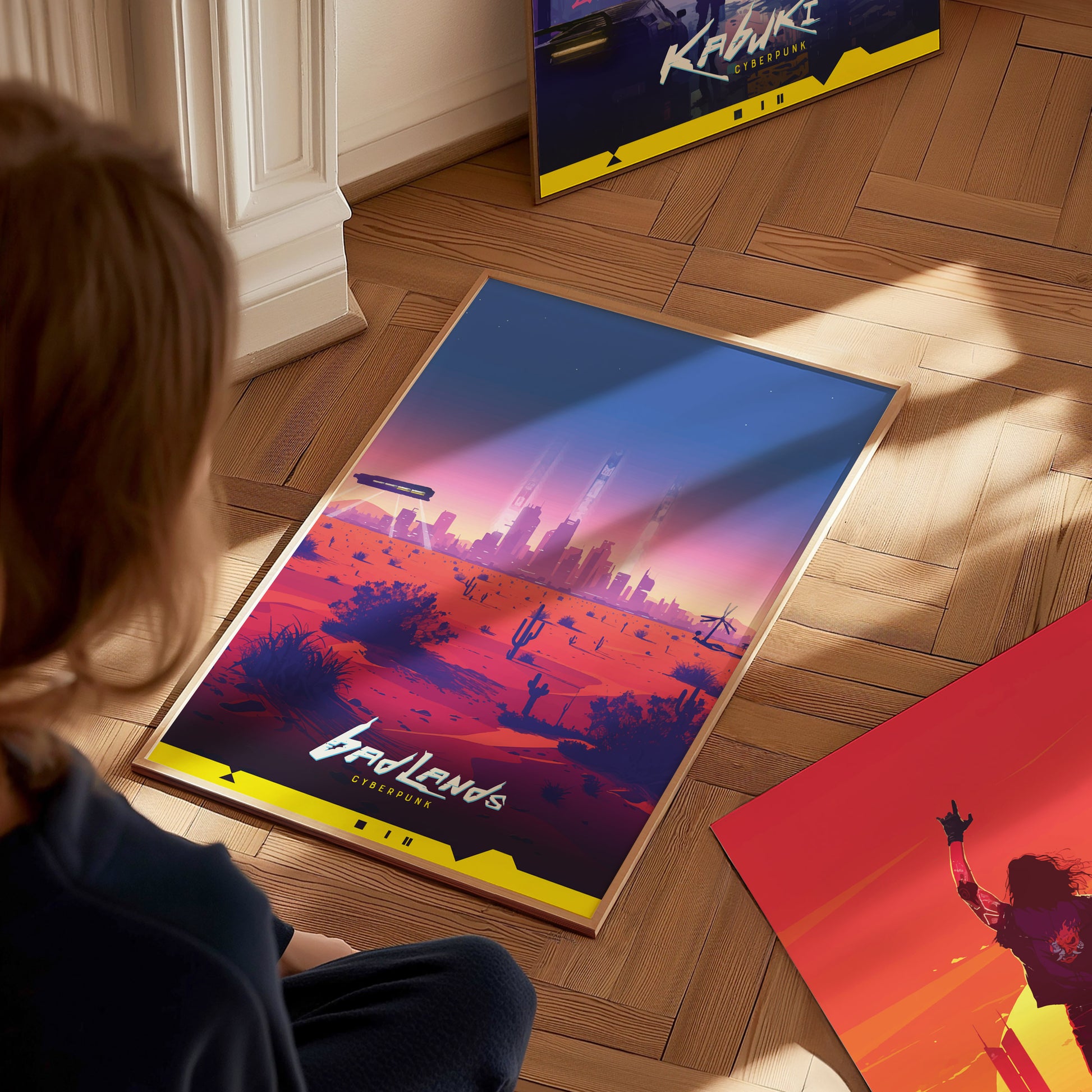 Badlands Cyberpunk Poster | Desert Landscape Gamer Wall Art | Framed or Unframed