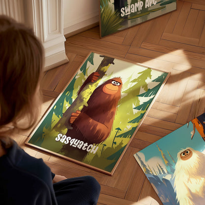 Sasquatch Poster for Kids | Cute Bigfoot Art for Children's Rooms