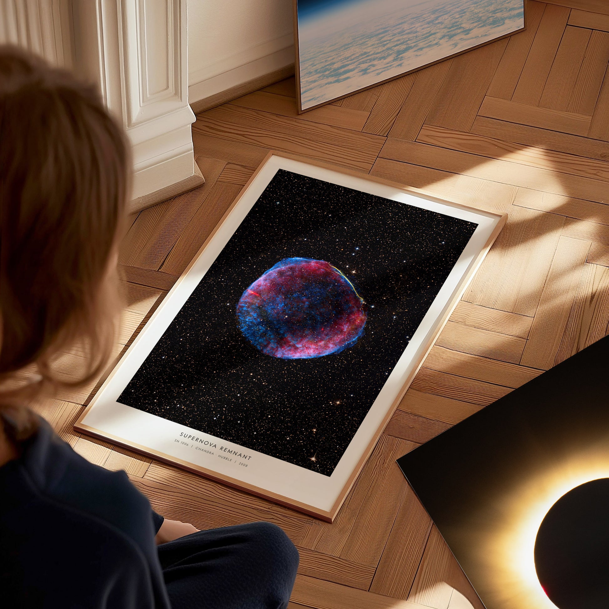 Supernova Remnant Poster | NASA SN 1006 Space Photography Wall Art — styled in a modern interior