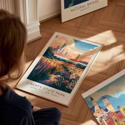 Liberty State Park Matte Border Poster | Jersey City, New Jersey Destination Print — styled in a modern interior