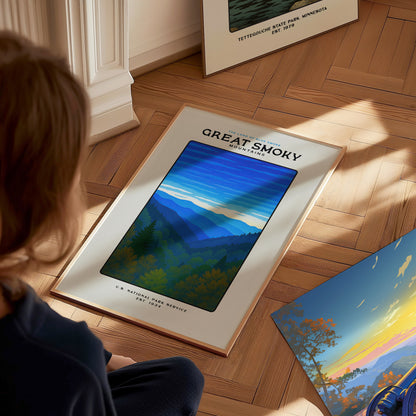 Great Smoky Mountains Block Print | Vintage National Park Wall Art