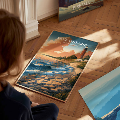 Lake Ontario, North America Poster | Freshwater Shores & Sailboat Horizon Wall Art — styled in a modern interior