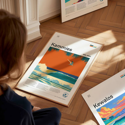 Kammies, Hawaii Poster | Tropical Surf Break Paradise Wall Art — styled in a modern interior