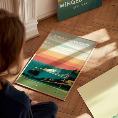 Costa Navarino, Greece Poster | Mediterranean Links Golfer Gift Wall Art — styled in a modern interior