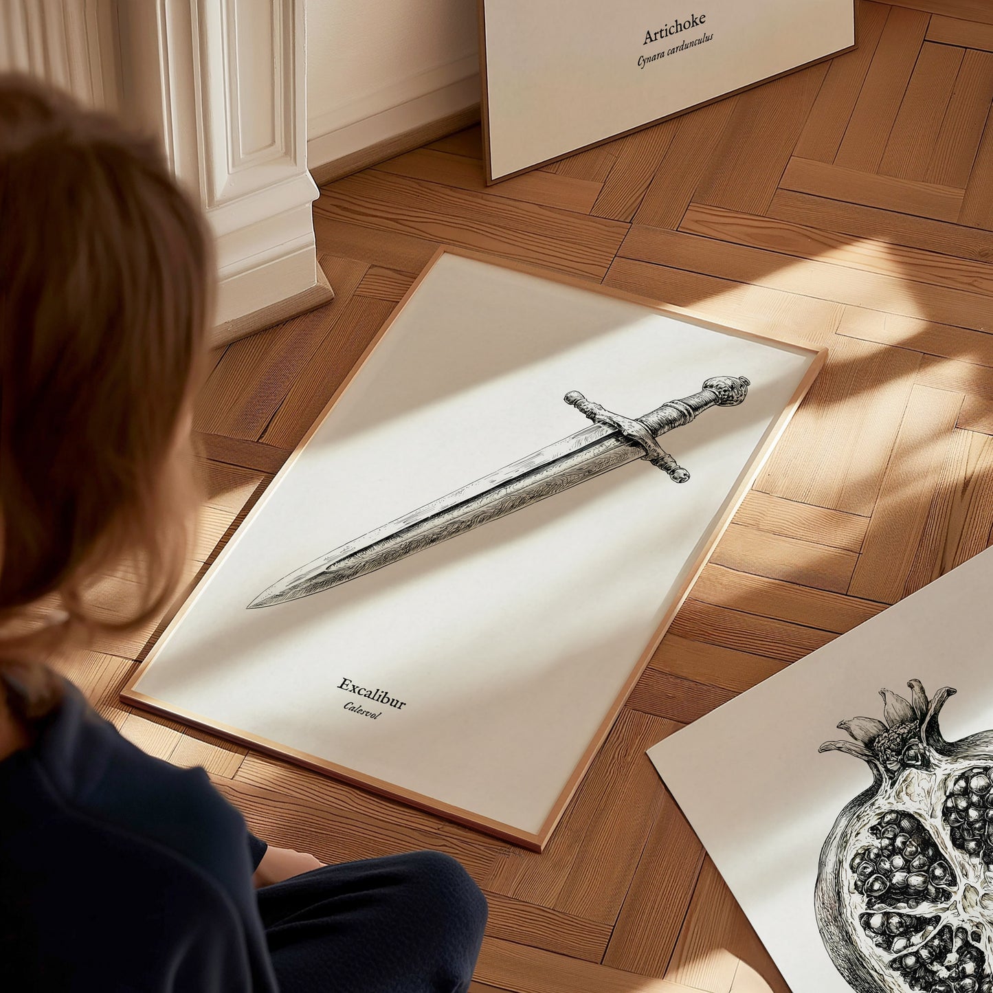 Excalibur Sword Poster | Vintage Calesvol Scientific Illustration Wall Art — styled in a modern interior