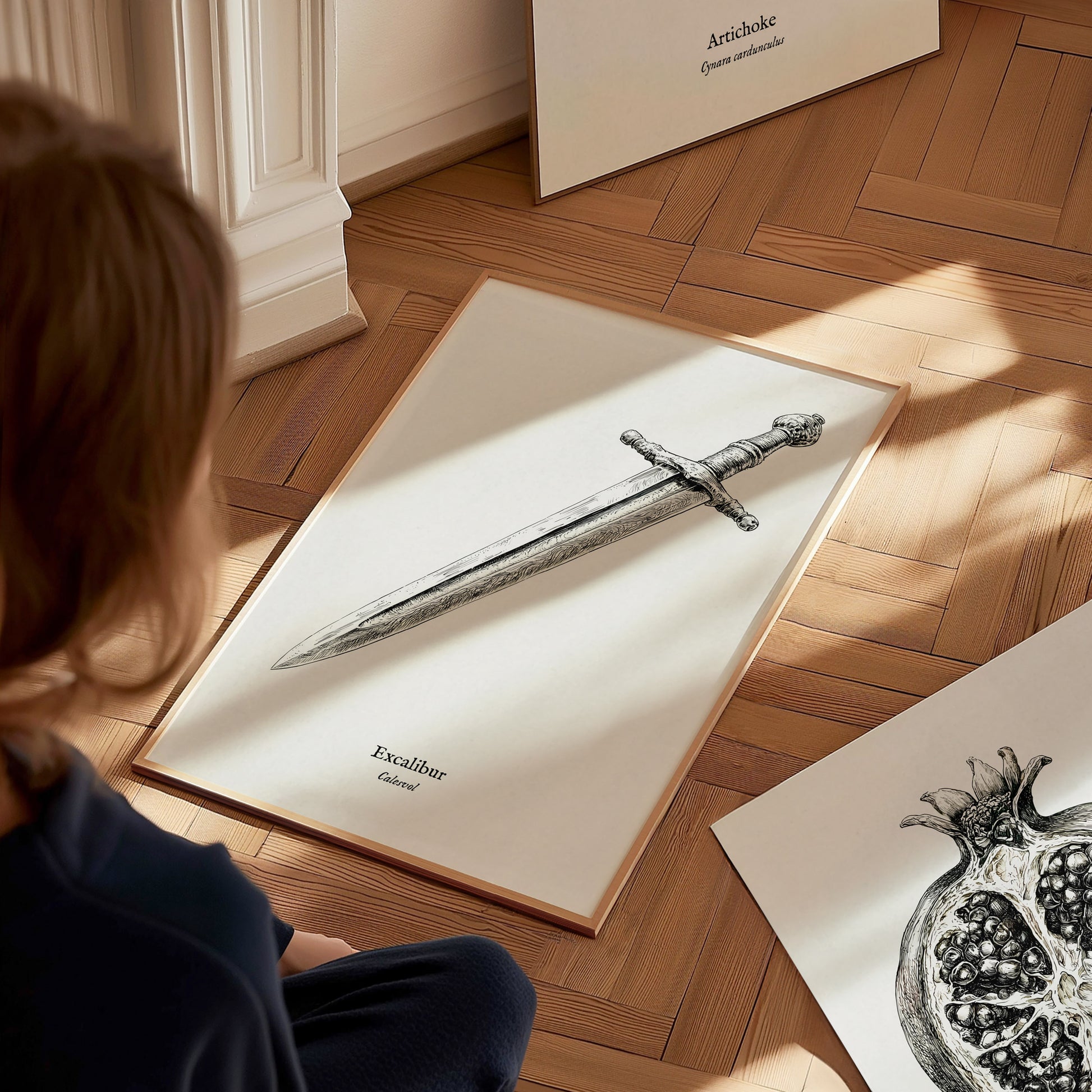 Excalibur Sword Poster | Vintage Calesvol Scientific Illustration Wall Art — styled in a modern interior