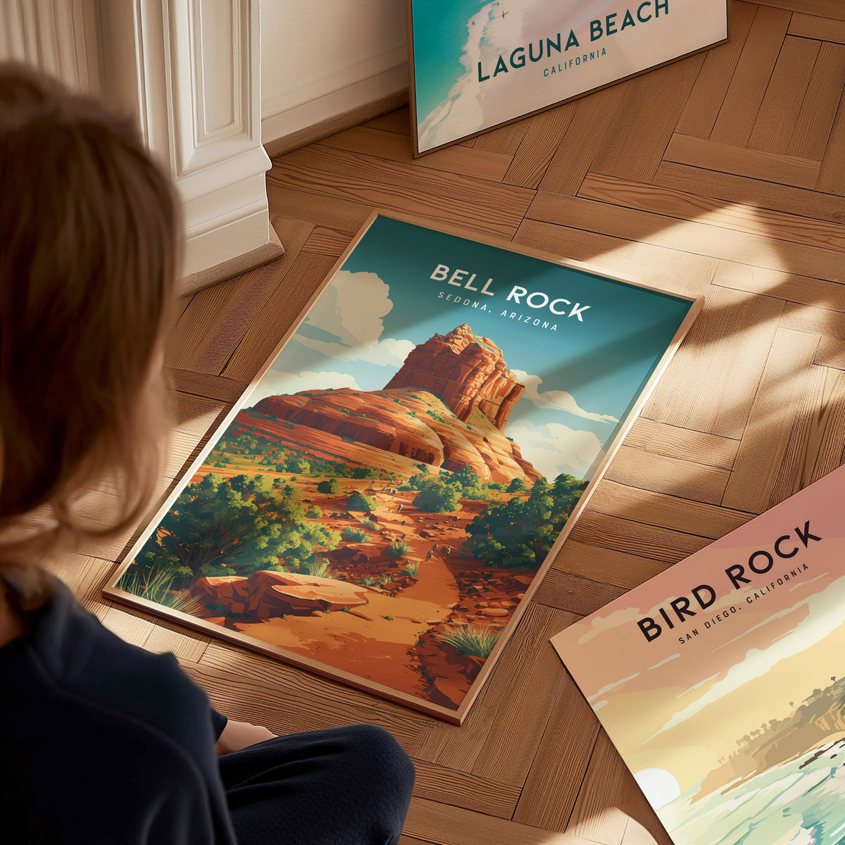 Bell Rock, Sedona, Arizona Poster | Red Rock Desert Destination Print Wall Art — styled in a modern interior