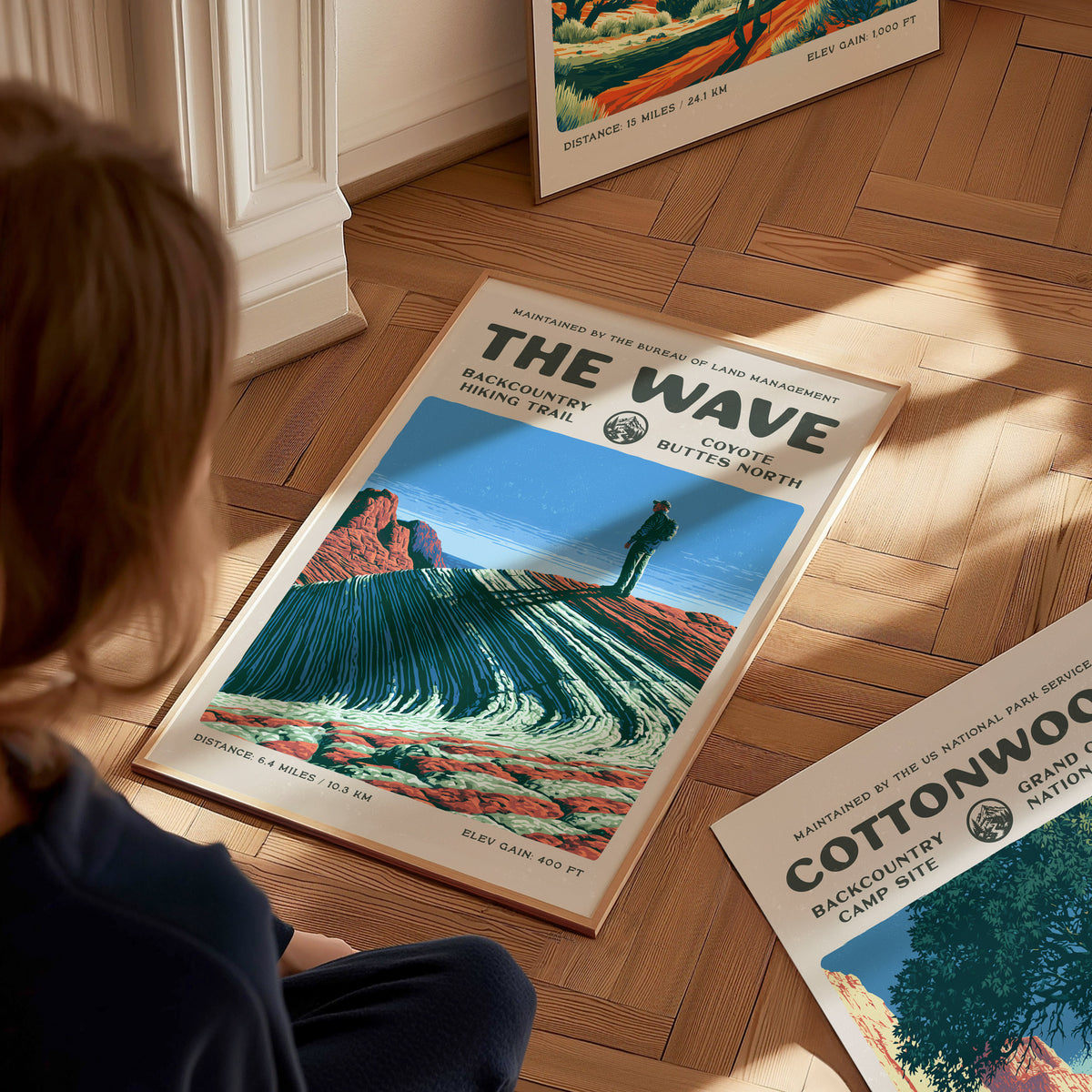 The Wave, Coyote Buttes North Poster | Hiker Gift | Backcountry Trail Wall Art — styled in a modern interior