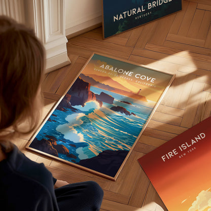 Abalone Cove, California Poster | Tidepools & Sea Cliffs Coastal Wall Art — styled in a modern interior