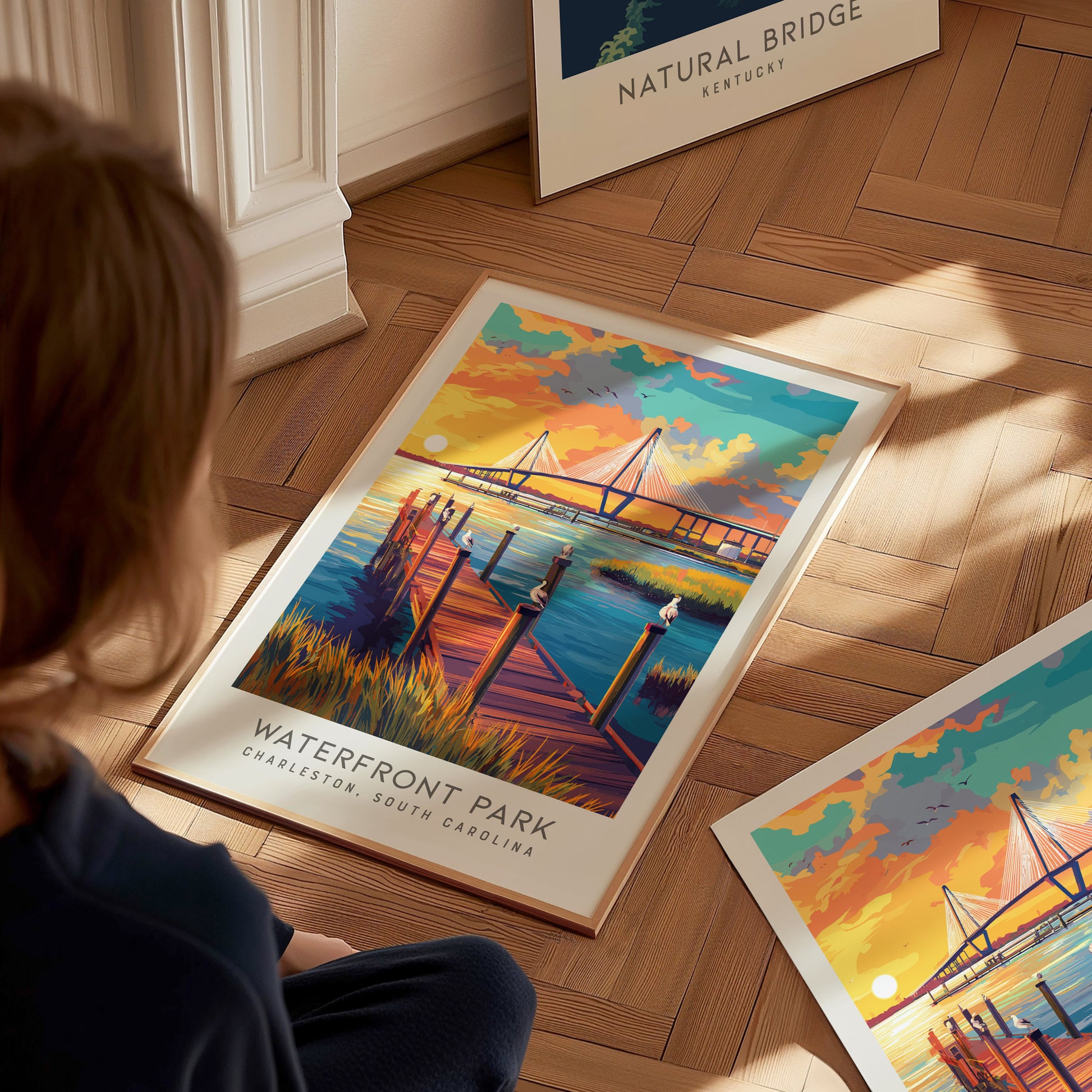Waterfront Park Matte Border Poster | Charleston South Carolina Travel Wall Art — styled in a modern interior