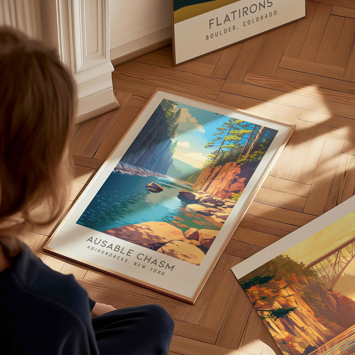 Ausable Chasm Matte Border Poster | Adirondacks, New York Destination Print — styled in a modern interior