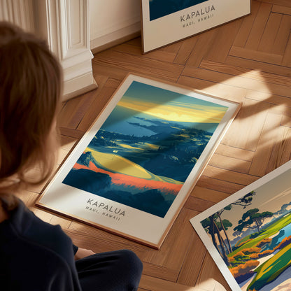 Kapalua Matte Border Poster | Maui, Hawaii Golf Course Print Travel Wall Art — styled in a modern interior