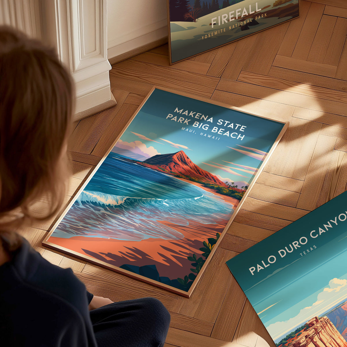 Makena State Park Big Beach, Maui, Hawaii Poster | Tropical Beach Print Wall Art — styled in a modern interior