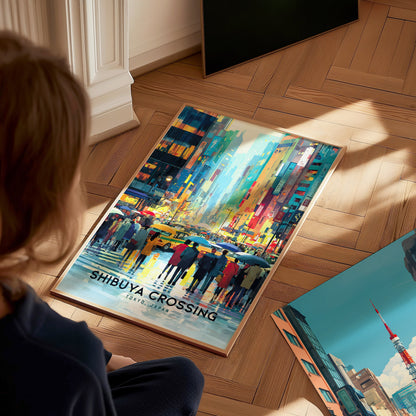 Shibuya Crossing Poster | Tokyo Japan Neon City Art Travel Gift