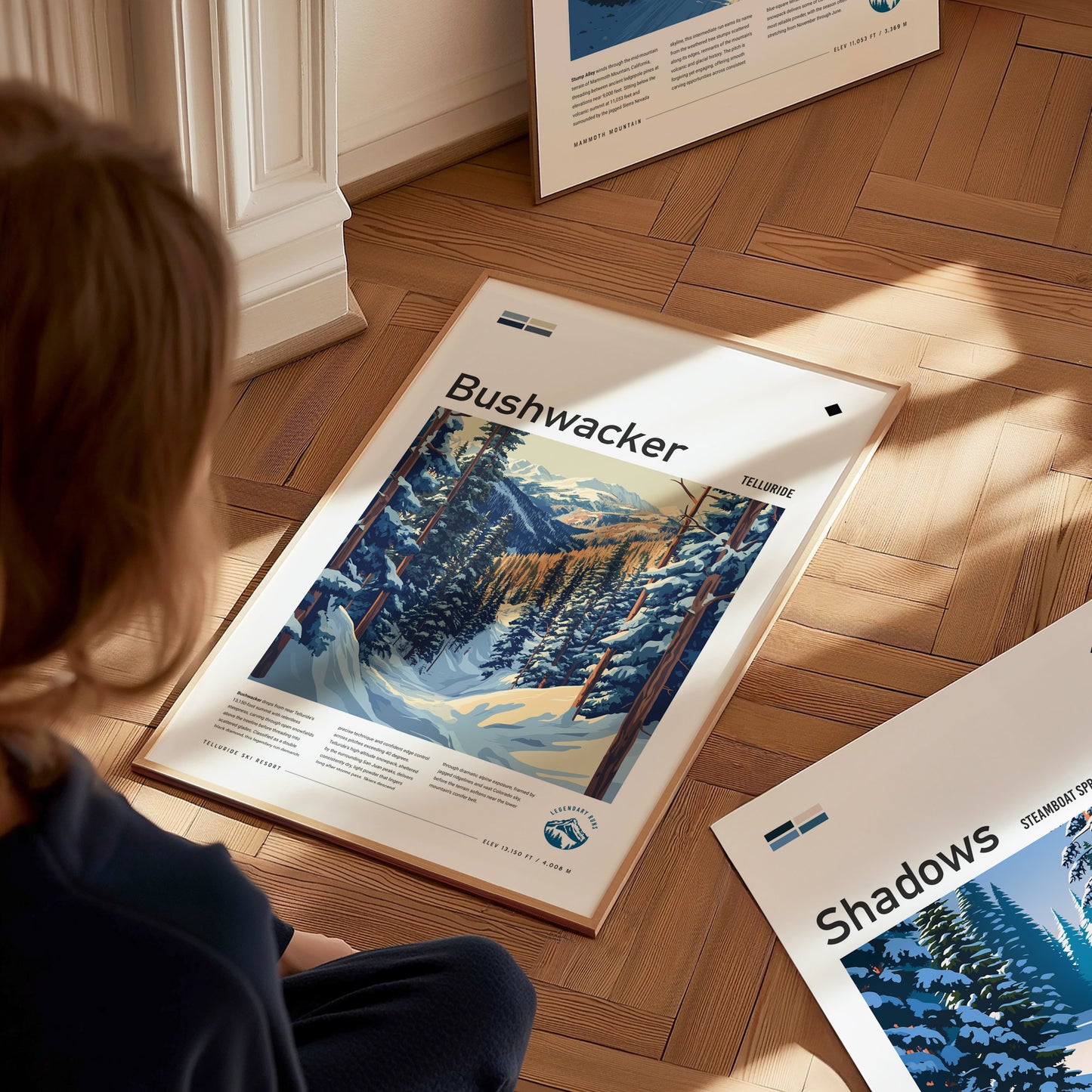 Bushwacker, Telluride Poster | Bold Ski Run Mountain Wall Art — styled in a modern interior