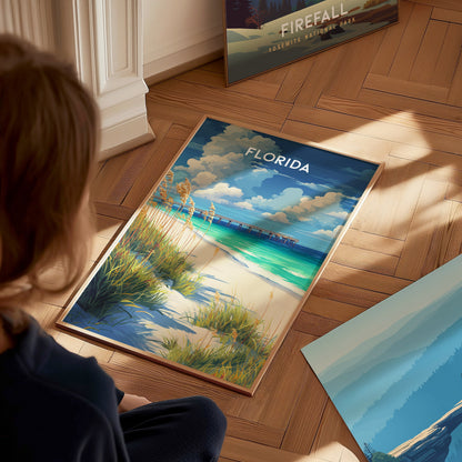 Florida Poster | Sunshine State Coastal Paradise Wall Art — styled in a modern interior