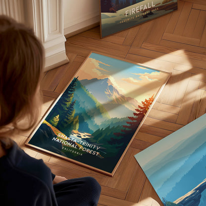 Shasta-Trinity National Forest, California Poster | Mountain Wilderness & Alpine Lake Wall Art — styled in a modern interior