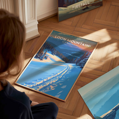 Loon Mountain, New Hampshire Poster | Alpine Ski Lodge Destination Print Wall Art — styled in a modern interior