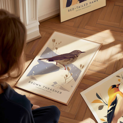 Brown Thrasher Audubon Print | Modern Bird Lover Wall Art | Framed or Unframed